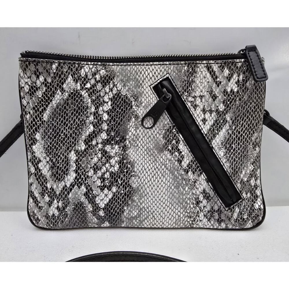 GAP Small Black & Gray PYTHON PRINT Textured Leather Slim Crossbody Shoulder Bag - Picture 2 of 11